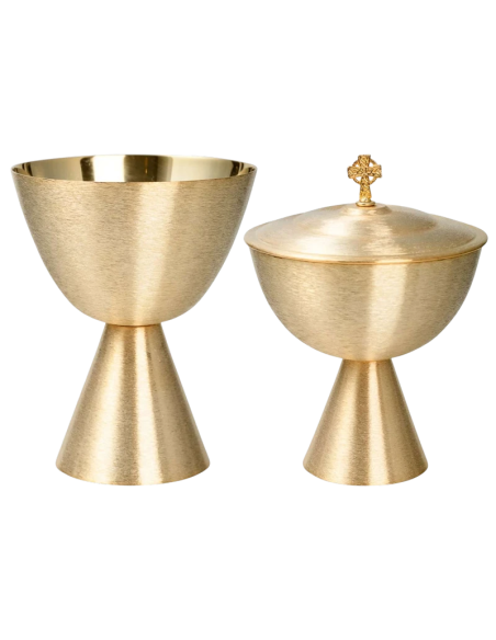 Simple gold chalice and ciborium set made of gold-plated brass