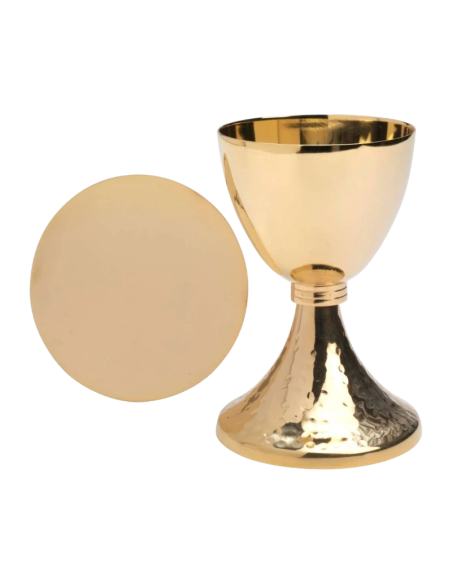 Gold Imperium chalice with paten and decorative hammered base