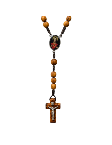 Rosario de Madera de Olivo Corazón de Jesús | Rosario Artesanal 45 cm