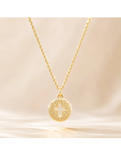 Gold plated necklace with white enamel open cross pendant, 15 mm minimalist design 2