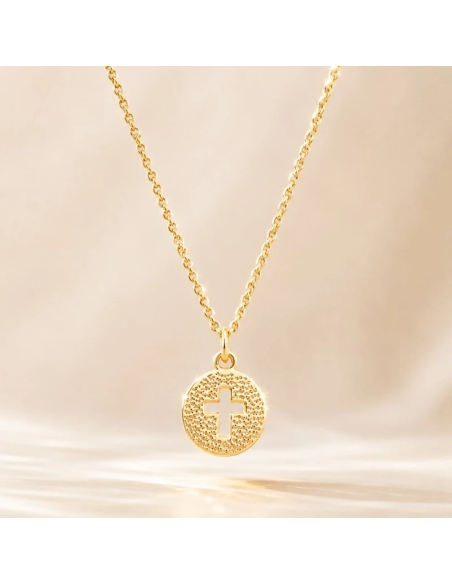 White Enamel Open Cross Necklace 15 mm Gold Plated