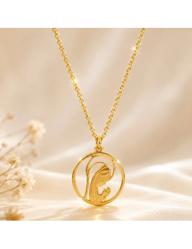 Collar Virgen Niña 16 mm en Acero Dorado | Joyería Religiosa