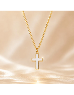 15 mm white enamel cross necklace gold plated elegant design