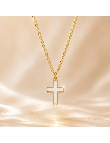 15 mm white enamel cross necklace gold plated elegant design