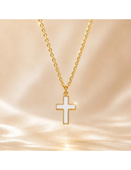 15 mm white enamel cross necklace gold plated elegant design