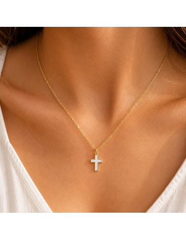 White Enamel Cross Necklace 15 mm Gold Plated | Religious Jewelry