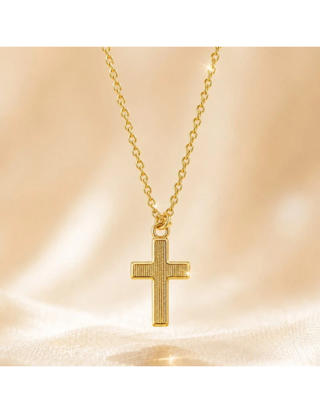White Enamel Cross Necklace 15 mm Gold Plated | Religious Jewelry