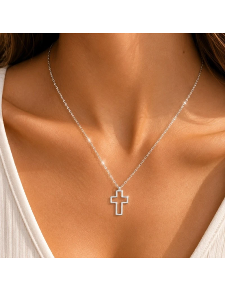 16 mm Open Cross Necklace in Stainless Steel | Minimalist Religious Jewelry