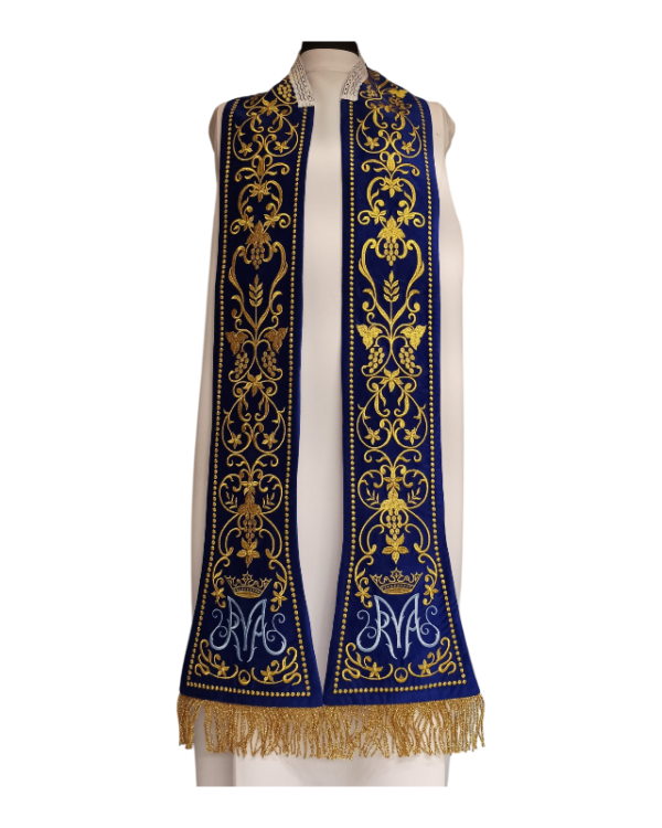 Estola mariana terciopelo azul marino