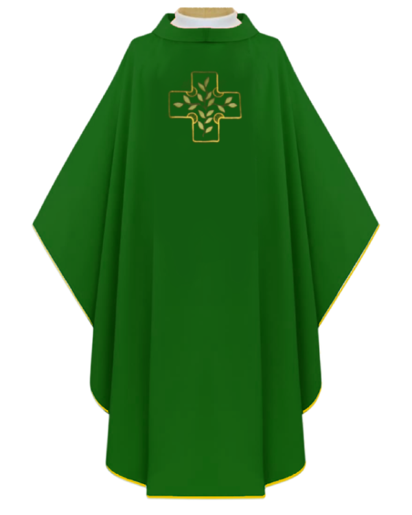 casulla cruz floral verde