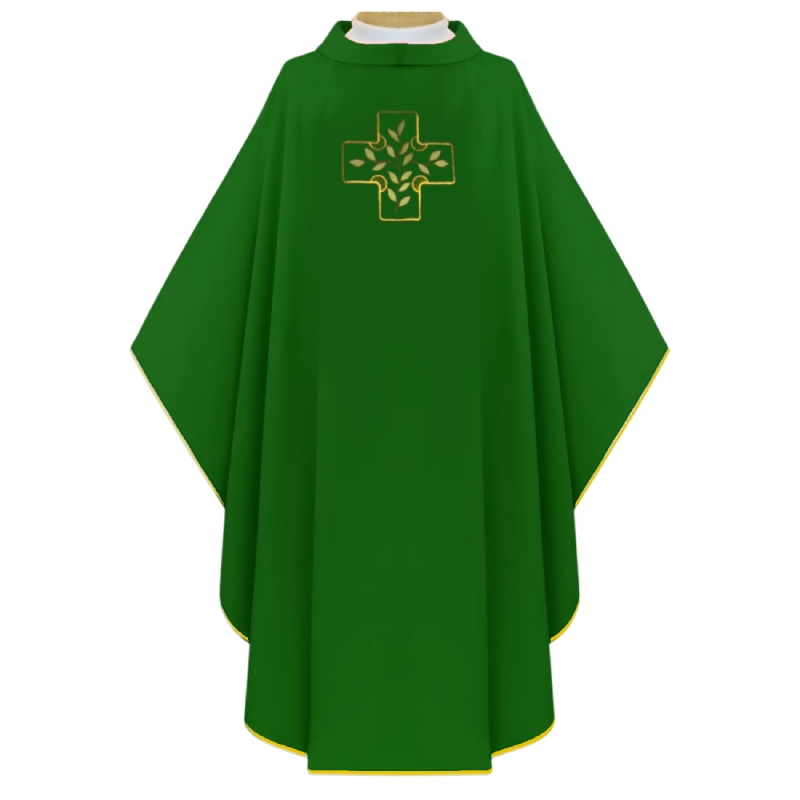 casulla cruz floral verde