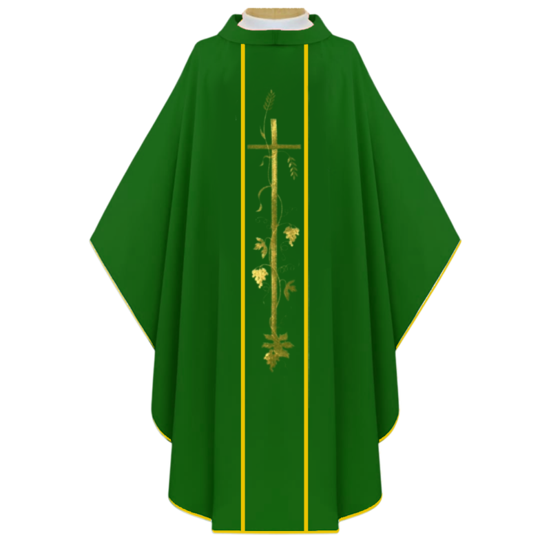 casulla cruz y uvas verde