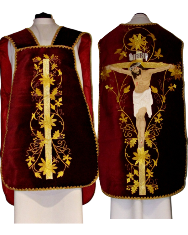 casulla romana con cristo bordado