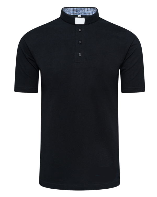 polo sacerdotal negro manga corta
